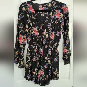 Black Japanese Flare Floral Romper